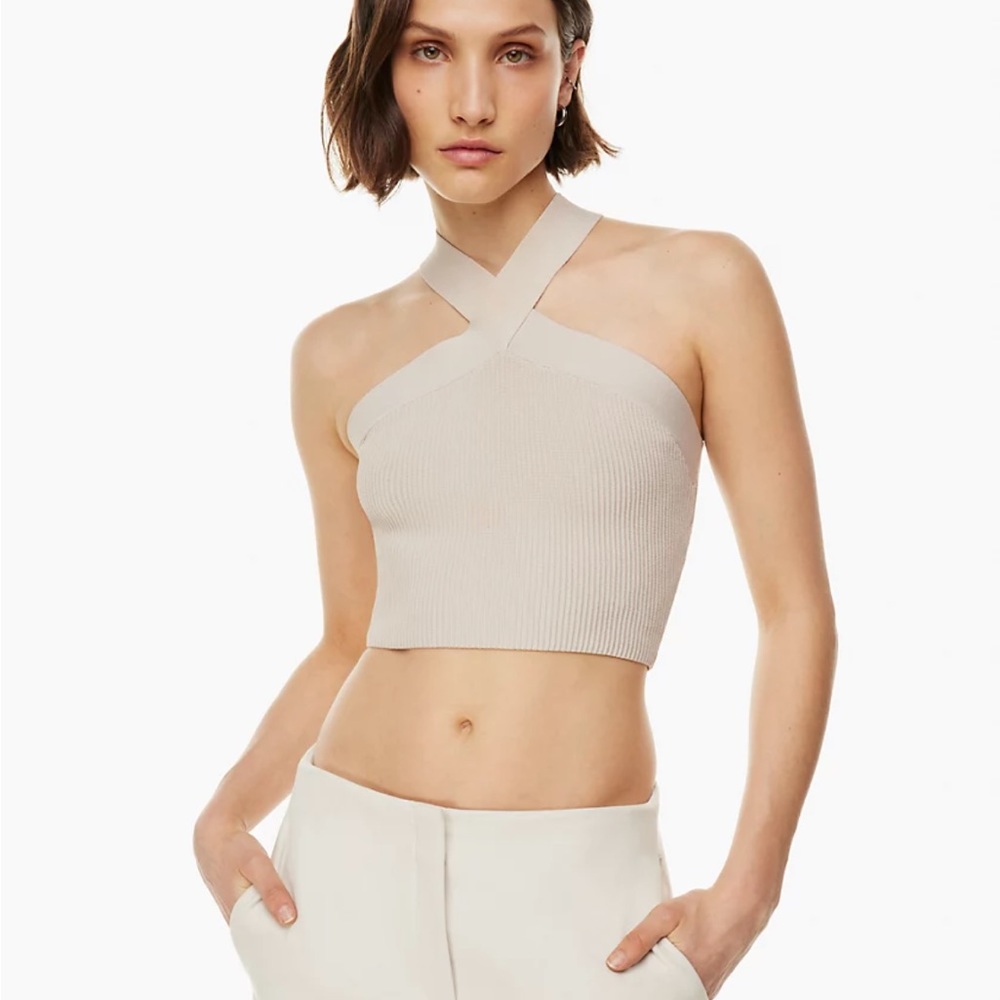 Aritzia Sculp Knit Criss Cross Top - Matte Pearl